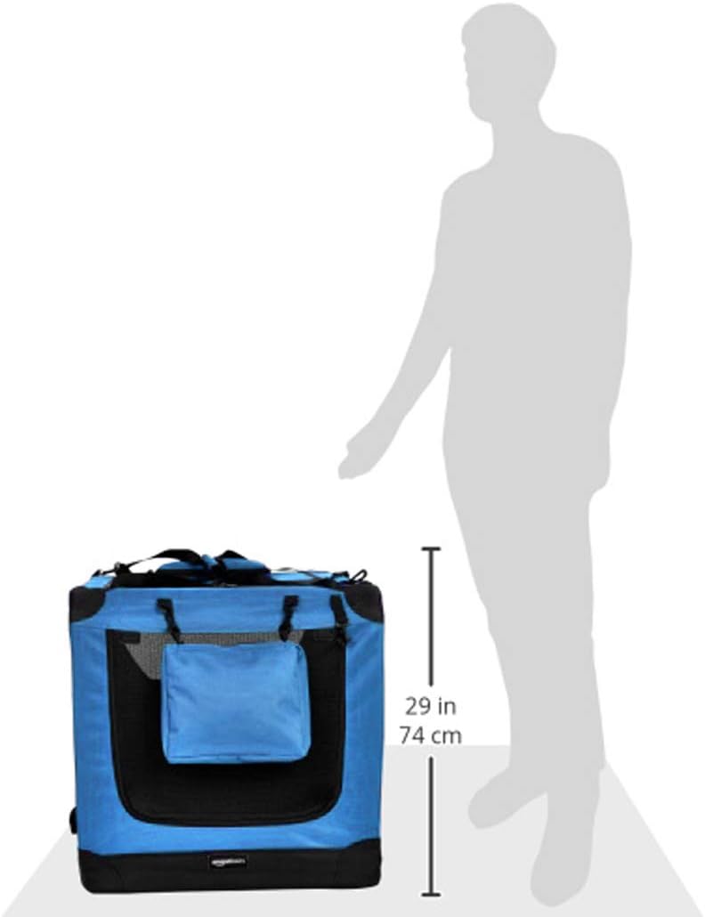 Amazon Basics Folding Portable Soft Pet Dog Crate Carrier Kennel, 36 x 24 x 24 inches, Blue