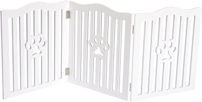 Pet Gate, Wooden Free Standing Dog Gate for Small Dogs and Cats. Great Folding Fence for Doorways, Halls, Stairs. White