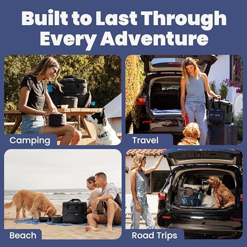 Rubyloo Original Doggy Bag (Charcoal) & 32oz Insulated Water Bottle with Attached 8oz Bowl (Rescued is My Favorite Breed) – Dog Travel Bag & Hydration Set