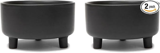 Waggo Uplift Ceramic Dog Bowl for Small Medium and Large Breeds - Set of 2 Heavyweight and Durable Pet Food and Water Dish Crock, Dishwasher Safe, Modern, Elevated Feeder (Black, Medium)