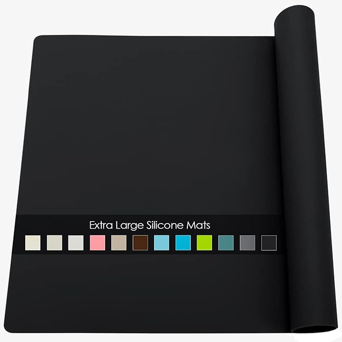Extra Large Silicone Mat, 31.5x16.93 Large Silicone Placemats for Kids, Heat Resistant Mat for Kitchen Counter, Non Stick Silicone Table Mat for Dough and Pastry, Silicone Craft Mat for Kids, Black