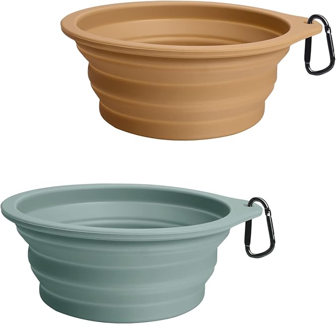 PetBonus 2-Pack Large Silicone Collapsible Dog Bowls and Dog Collar Safety Clip