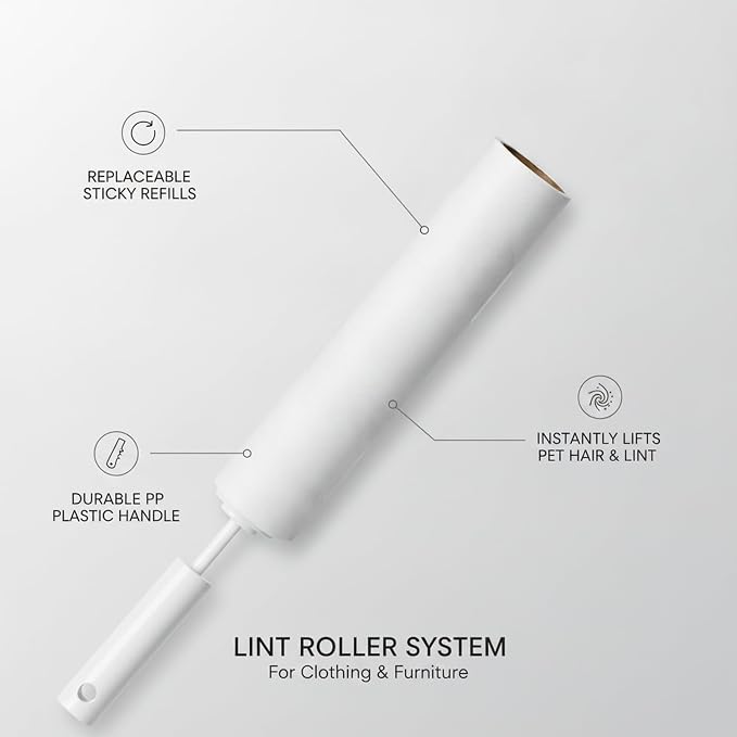 Lint Roller with Replaceable Sticky Refill, PP Plastic Handle for Pet Hair and Lint Removal from Clothing and Furniture