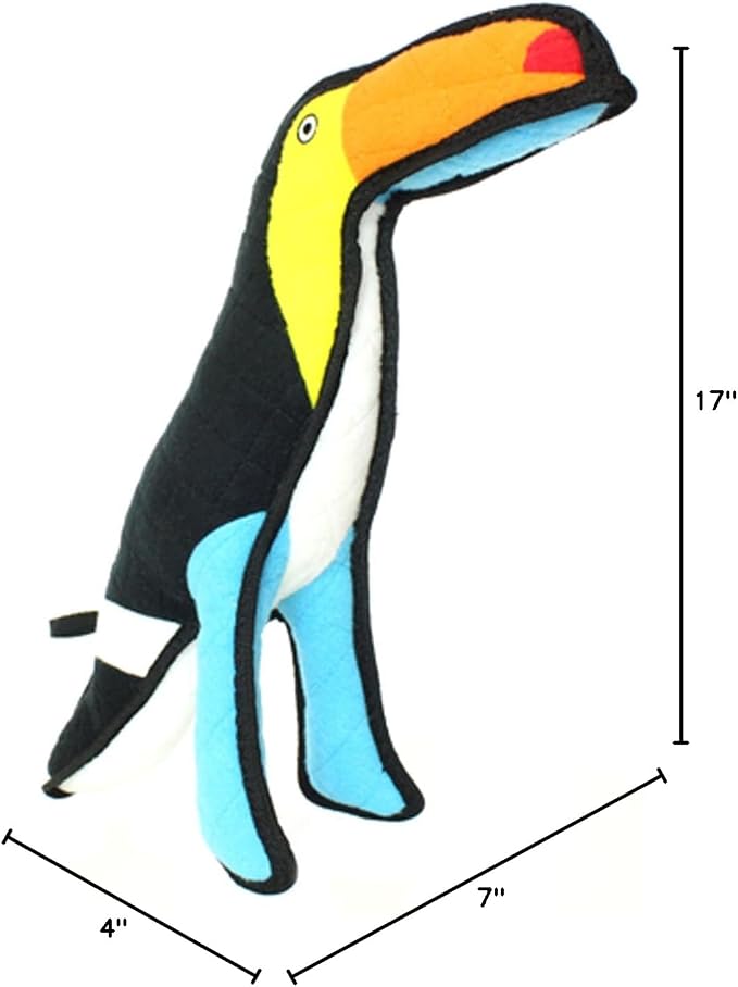 TUFFY - World's Tuffest Soft Dog Toy - Zoo Toucan - Multiple Layers. Made Durable, Strong & Tough. Interactive Play (Tug, Toss & Fetch). Machine Washable & Floats