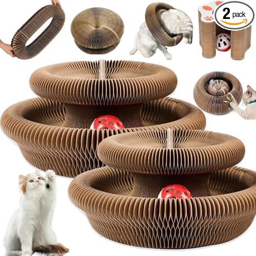 2PC Kitty Curls Cat Toy,Magic Organ Cat Toy,Cat Scratcher for Grinding Claw Cardboard Cat Toys,Interactive Scratch Pad with Toy Ball