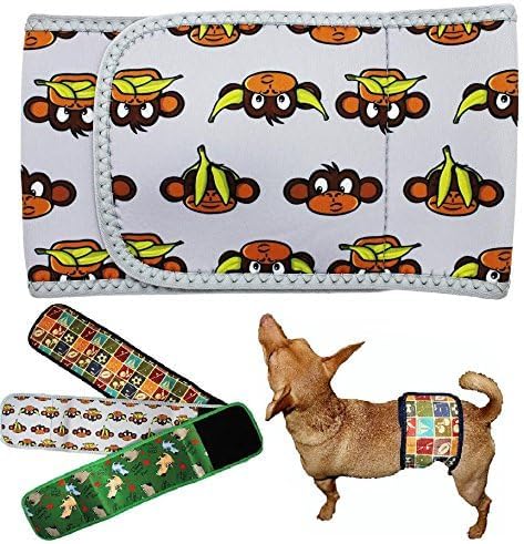 Dog Diaper for Male Belly Band Neoprene Reusable Washable for Small and Big Large Dogs Puppy (Gray Monkey, L: Waist 15" - 18")