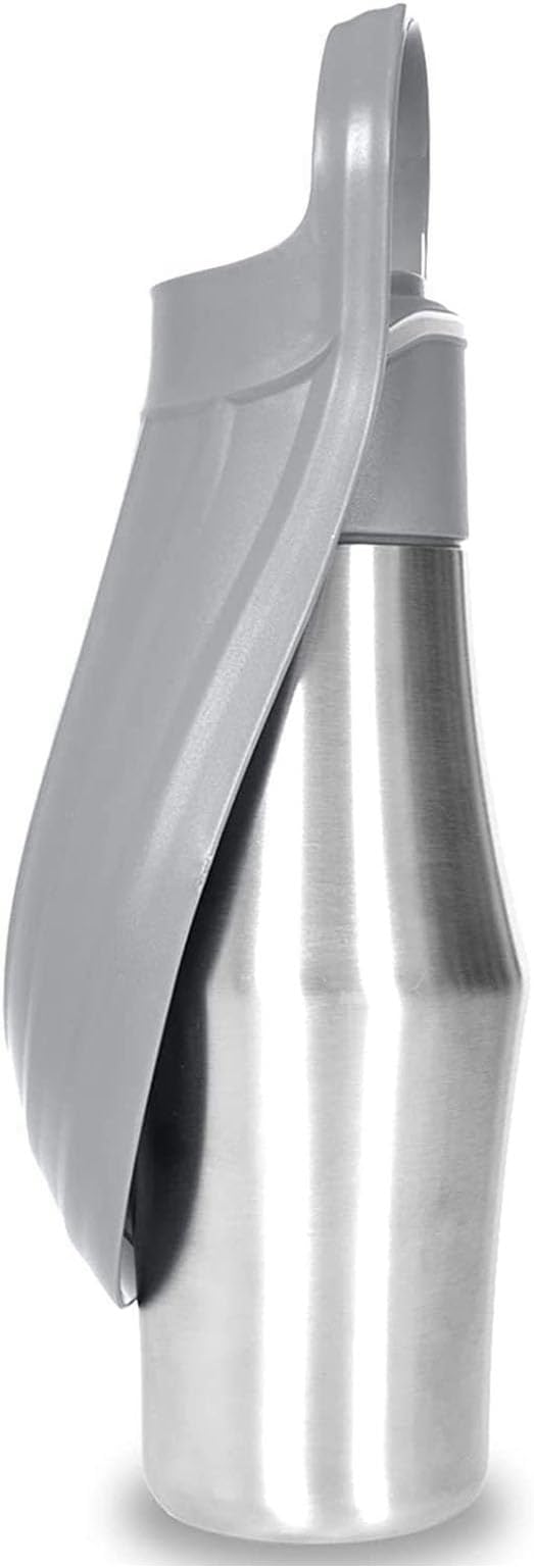 Portable Dog Water Bottle with Dispenser, 750ml Stainless Steel Travel Cup and Collapsible Water Bowl for Dogs, Ideal for Outdoor Activities, Walking,Hiking, Road Trips (Grey)
