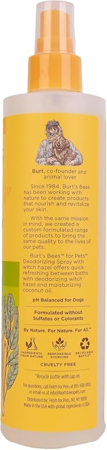 BURT'S BEES FOR PETS Deodorizing Spray for Dogs with With Hazel, Lemongrass and Sage Fragrance, 99% Natural Origin Formulas, Best Waterless Dog Shampoo - Gentle Dry Shampoo for Dogs, 10 oz - 2 Pack