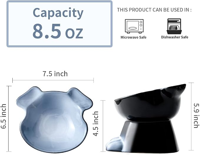 Nihow Elevated Ceramic Dog Bowl: 6.5 Inch Raised Small Dog Bowl for Food & Water - Food Safe, Protects Pet's Spine (1 PC)