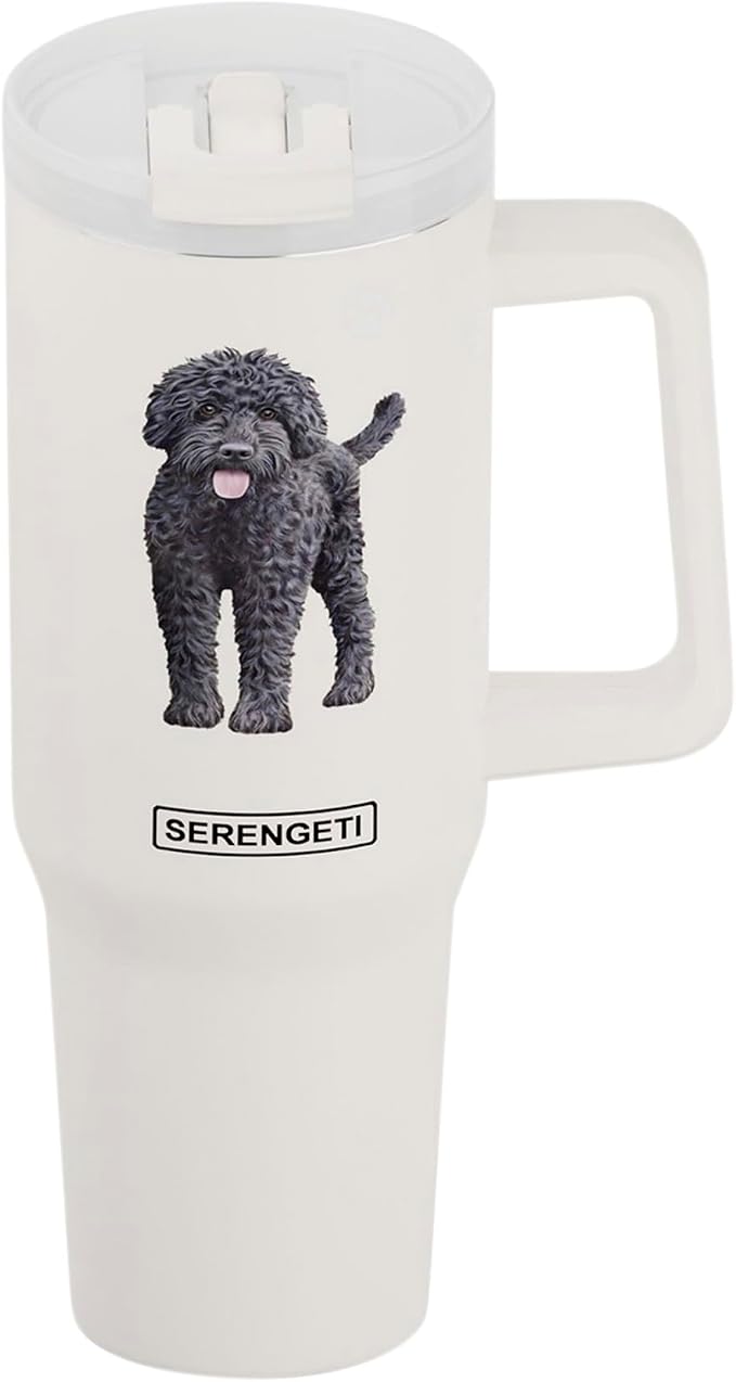 SERENGETI 40 Oz Ultimate Tumbler with Handle and Straw - Vacuum Insulated Tumbler with Straw and Lid - Stainless Steel Travel Mug for Pet Lovers - 3D Designs of your favorite Dog (Labradoodle)