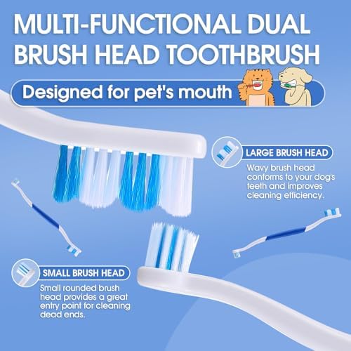 Dog Toothbrush – Newly Upgraded Dual-Head Design + Enzymatic Dog & Cat Toothpaste with Nano-Hydroxyapatite (nHA)