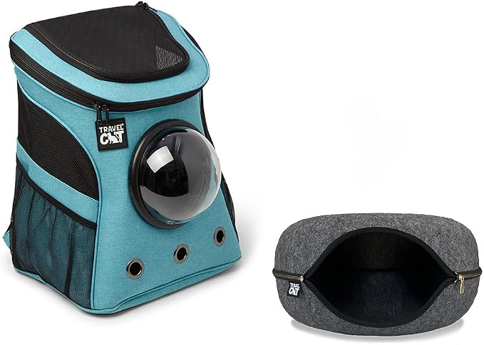 Fat Cat Backpack Carrier with Space Capsule & Travel Donut Tunnel Bed - Airline Approved Cat Carrier & Cozy Hideaway Bed for Cats up to 25 lbs