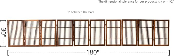 Urnporium Pet Dog Gate Freestanding, Strong Durable Folding Wooden Fence, Portable Acacia Hardwood Safety Barrier for Indoor & Outdoor Use (Brown Pet Gate, 10 Panel 30" Tall)
