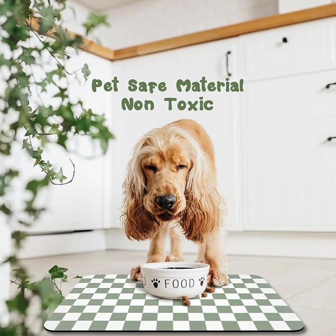 Dog Food Mats for Floors Waterproof, Pet Water Bowl Mats Pet Feeding Absorbent Placemats Plaid 12 * 20 inch