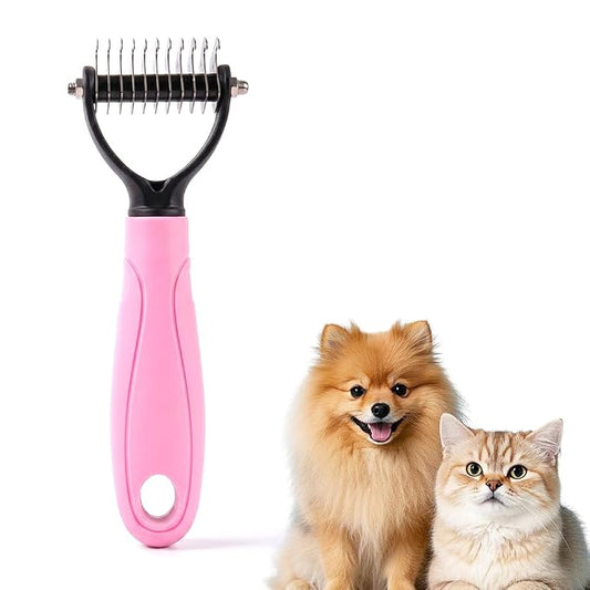 Dematting Comb for Dogs and Cats, Detangler Comb for Long Haired Dogs Cats, Double-Sided Tooth Dematting Comb Undercoat Rake Pet Grooming Brush for Shedding (Small Pink)
