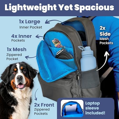 Rubyloo The Original Doggy Bag Backpack (Dark Grey) & 32 oz Insulated Water Bottle with Attached 8 oz Bowl (Dog Mom) – Dog Travel Backpack & Hydration Set