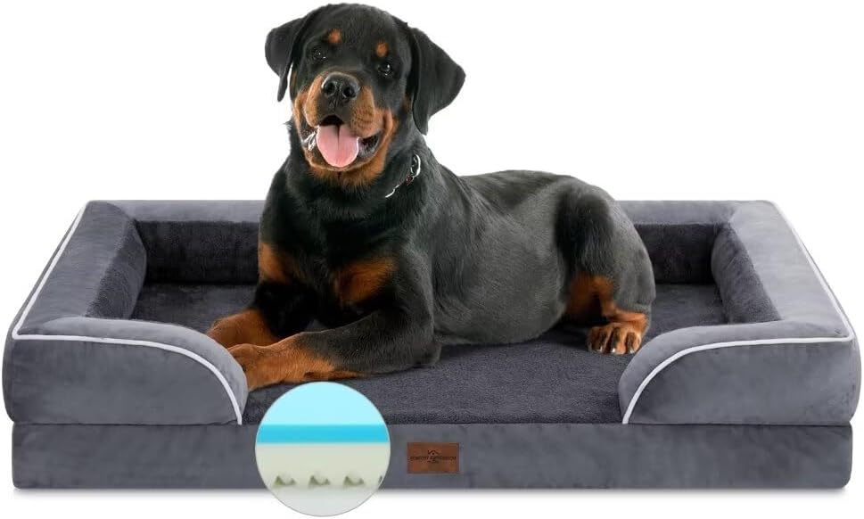 Comfort Expression Cooling Dog Bed, Jumbo Dog Bed for Extra Large Dogs, Memory Foam Orthopedic Bed, Large Breed Dogs, Waterproof Beds with Bolster & Removable Cover(Jumbo,Leaden Grey)