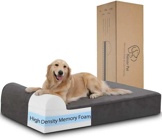 Rainmr Orthopedic Dog Beds for Large Dogs, 7" Memory Foam Dog Beds with Waterproof Liner, Durable Microsuede Cover, Removable and Washable, Nonskid Bottom, 52"x36"x7" XL Grey