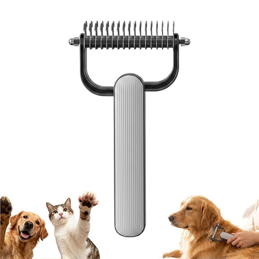 Pet Grooming Brush, 2026New Double Sided Dematting Comb for Cats & Dogs, Undercoat Rake, Gentle Matt Remover Detangler for Long Thick Hair Pets, Easy Grip Fur Remover Comb, Deshedding Brush (Grey)