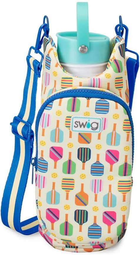 Swig Life Water Bottle Sling Bag, Water Bottle Holder with Adjustable Strap, Carrier Bag with Zippered Phone Pocket, Holds 36oz (Pickleball)