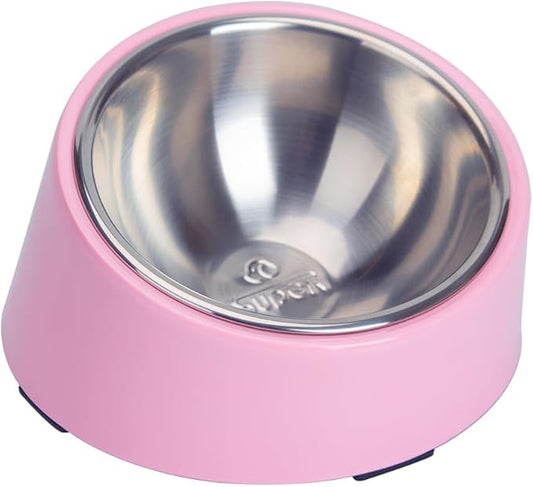 Super Design Mess Free 15° Slanted Bowl for Dogs and Cats, Tilted Angle Bulldog Bowl Pet Feeder, Non-skid & Non-spill, Easier to Reach Food M/1.5 Cup Light Pink