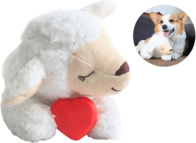 3T GROUP Dog Heartbeat Toy for Puppy Essentials Heartbeat Stuffed Animal Toy for Dogs Behavioral Training Comfort Plush Pillow Calming Aid Anxiety Relief White Sheep(White)