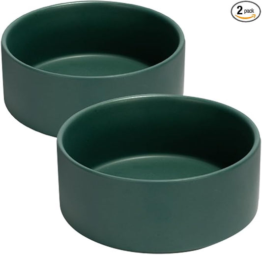 SPUNKYJUNKY 28.7OZ Ceramic Dog and Cat Bowl, Modern Cute Weighted Food Water Bowl for Replacement Green (2 Pack)