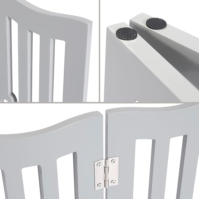 Pet Gate, Wooden Free Standing Dog Gate for Small Dogs and Cats. Great Folding Fence for Doorways, Halls, Stairs. Grey
