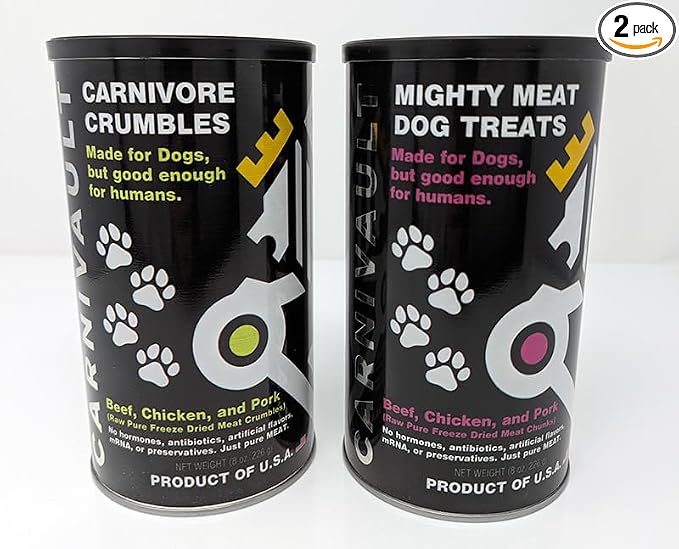 Freeze Dried Dog Treats and Food Topper Combo Pack, Beef Chicken and Pork, Mighty Meat and Carnivore Crumbles