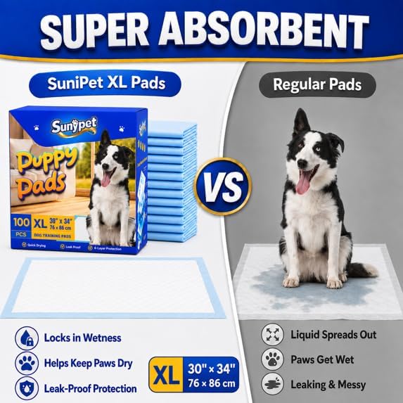 Puppy Pads Disposable Dog Potty Training Pads, Quick Dry, Ultra Absorbent, XL 30"x34", 100ct