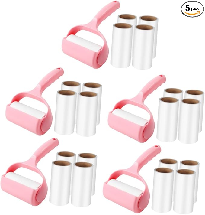 5sets Household Lint Roller for Pet Hair Removal Handle and Dust Cover Hair Cleaner for Clothes Furniture and Carpets