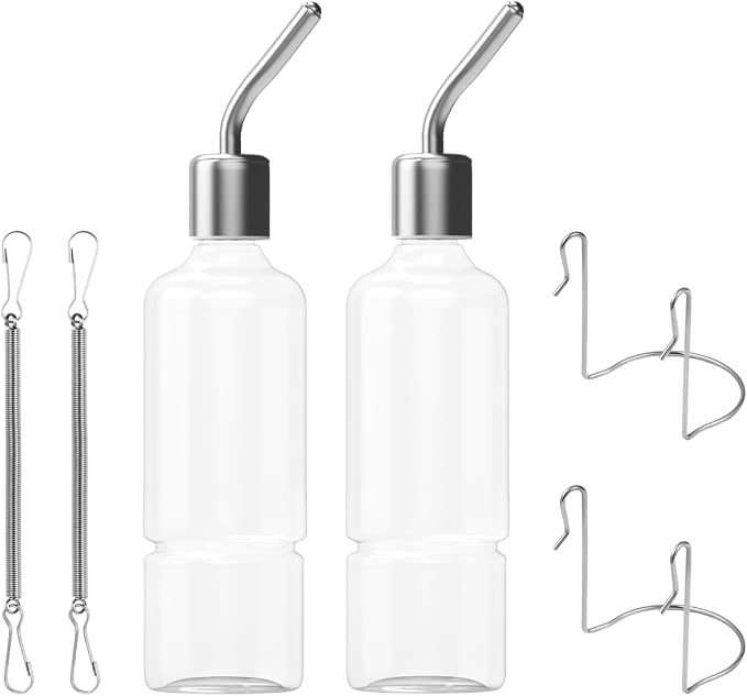 2Pcs No-Leak Pet Water Bottles - Easy Install Hanging Dispensers for Rabbits, Chinchillas, Guinea Pigs, Transparent Design, Durable Materials