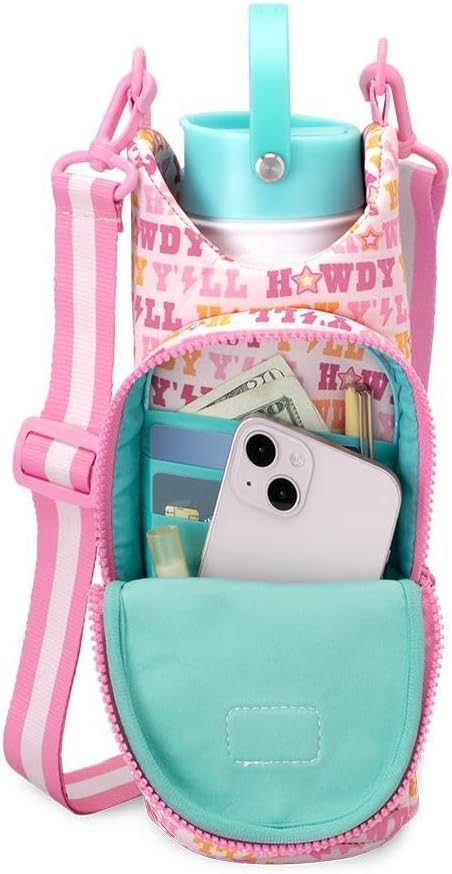 Swig Life Water Bottle Sling Bag, Water Bottle Holder with Adjustable Strap, Carrier Bag with Zippered Phone Pocket, Holds 36oz (Howdy Yall)
