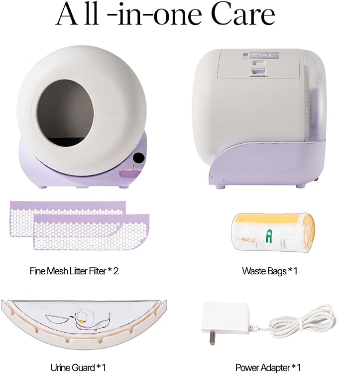 Furrytail Automatic Litter Box Self Cleaning, Kitty Litter Box, Smart Safety Sensors, Advanced Odor & Leak Control, Large Capacity for Multi Cat Homes, with App Control & 40 Trash Bags, Lilac