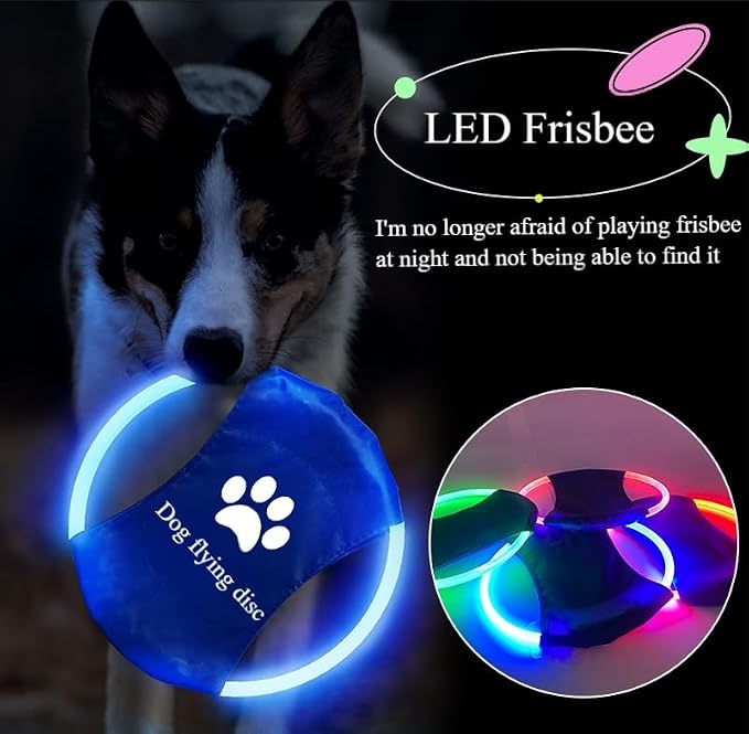 2pcs-Dog Training LED Luminous Frisbee, TPU Non Toxic Soft Rubber Teeth Grinding and Biting Resistant, Rechargeable Luminous Pet Puzzle Outdoor Throwing Toy, Suitable for All Dogs (White Rainbow)