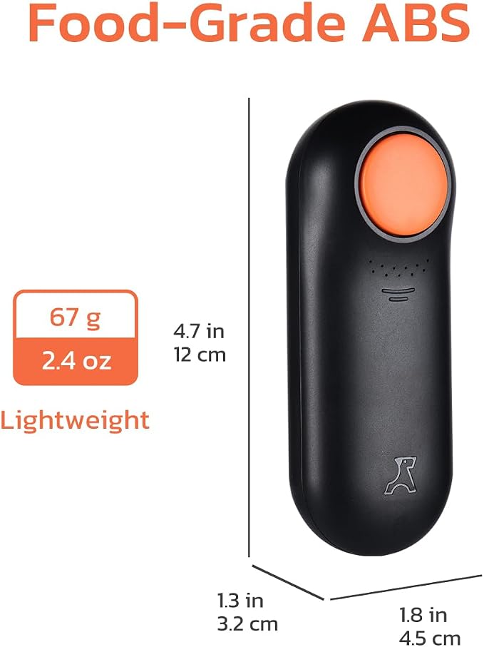 Clink Design 2-in-1 Puppy Essentials, Dog Training Clicker & Treat Carrier, Durable Food-Grade ABS, Treat Carrier with Desiccant Compartment, Compact & Lightweight Dog Stuff for Dogs - Black & Orange