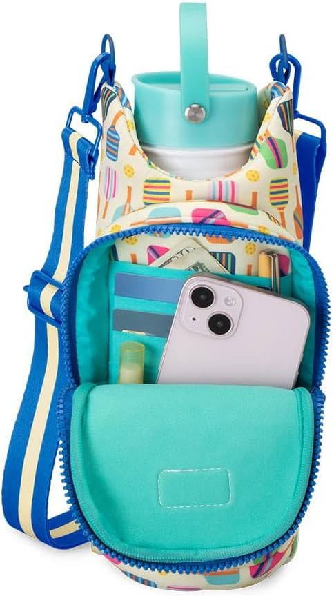Swig Life Water Bottle Sling Bag, Water Bottle Holder with Adjustable Strap, Carrier Bag with Zippered Phone Pocket, Holds 36oz (Pickleball)