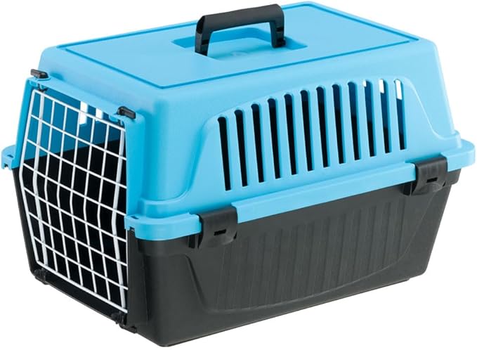 Ferplast Cat Carrier Small Dog Carrier, Secure, Practical, Easy to Clean, Durable Pet Dog/Cat Travel Box Cage up to 5 Kg. 48 x 32.5 x h 29 cm. Blue