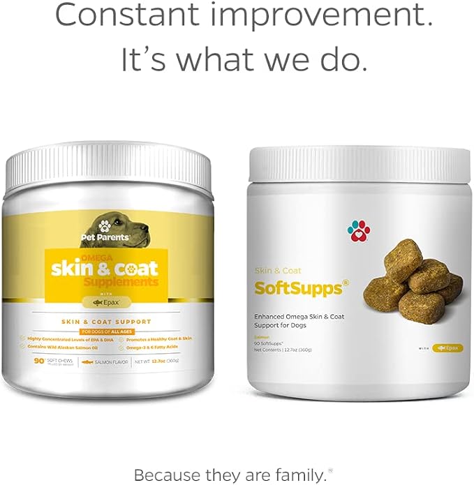 Pet Parents® Skin & Coat SoftSupps® Dog Skin and Coat Supplement with Omega 3 Fish Oil for Dogs, Vitamin E for Dogs, and Biotin for Dogs for Dog Itch Relief, Dog Skin Care, 90ct Skin Vitamins for Dogs