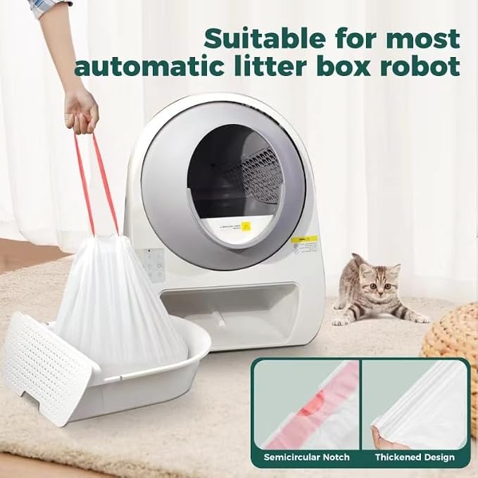 100 Pack Drawstring Cat Litter Box Liner Bags For Litter-Robot 3/4,Waste Bags Compatible With Self-Cleaning Litter Box,Heavy Duty