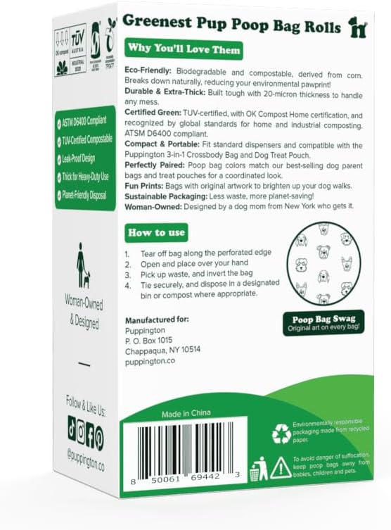 Puppington Certified Home Compostable Poop Bags - ASTM D6400 Compliant - 270 Extra Thick Bags - Plant Based - Pairs with Puppington 3-in-1 Bag & Fits all Standard Poop Bag Dispensers (Plum Wine)