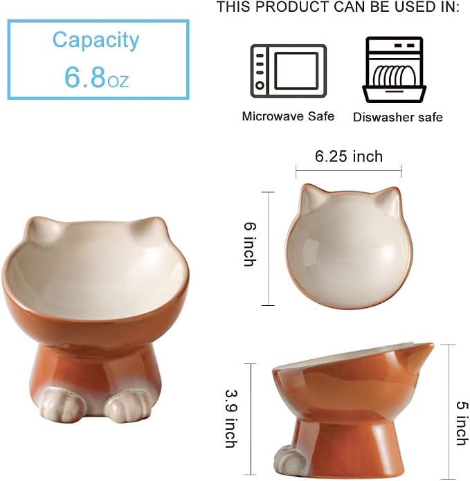 Nihow Elevated Cat/Dog Bowls: 6.25 Inch Ceramic Raised Cat Food & Water Bowl Set for Protecting Pet's Spine - Feeding & Watering Supplies for Cat/Small Size Dog - Elegant Brown (6.8 OZ /1 PC)