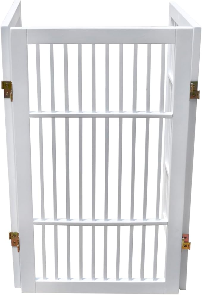 Urnporium Pet Dog Gate Freestanding, Strong Durable Folding Wooden Fence, Portable Acacia Hardwood Safety Barrier for Indoor & Outdoor Use (White Pet Gate, 3 Panel 30" Tall)