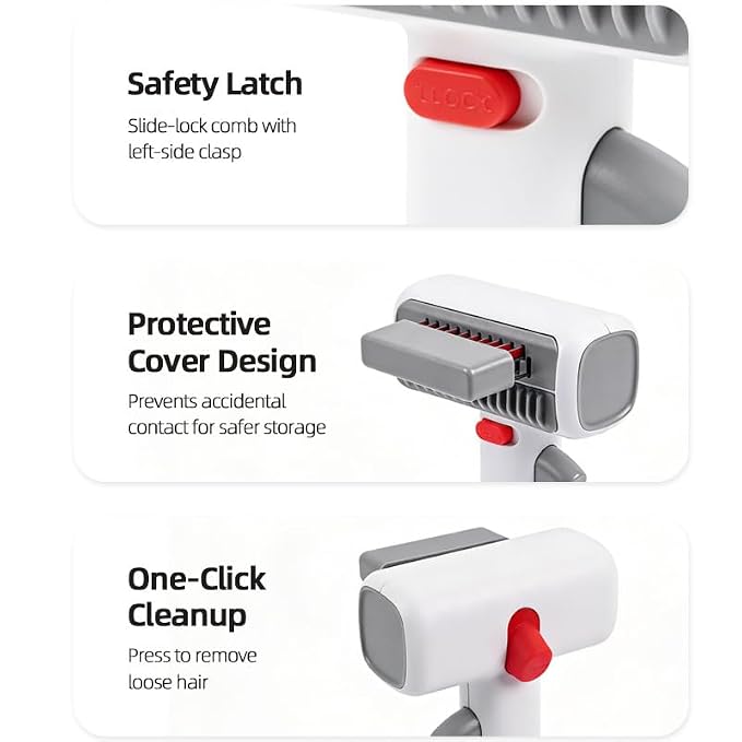 2 in 1 Pet Dematting & Deshedding Brush, One-Click Self Cleaning Dog Cat Grooming Comb with Safety Lock & Protective Cover, 2mm Safe Blade Pet Hair Remover for Dogs Cats Rabbits