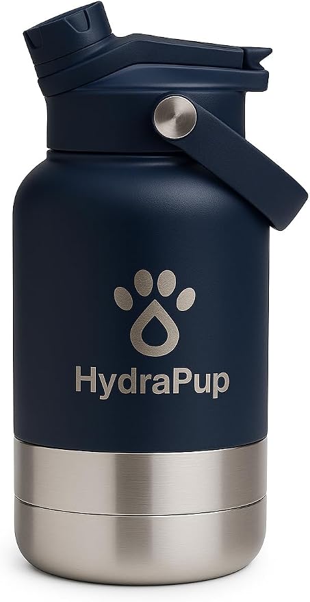 32oz Insulated Water Bottle with Dog Bowls – Human & Pet Shared Use, Stainless Steel Leakproof Travel Bottle (Navy Blue)