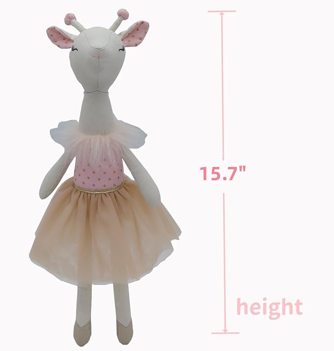 Pink Giraffe Stuffed Animal,15.7" Deer Stuffed Animal with Skirt,Soft Giraffe Plush Toy Ballerina Doll,Stuffed Giraffe Toy,Safar Nursery Decor Christmas Birthday Gifts for Baby Girls