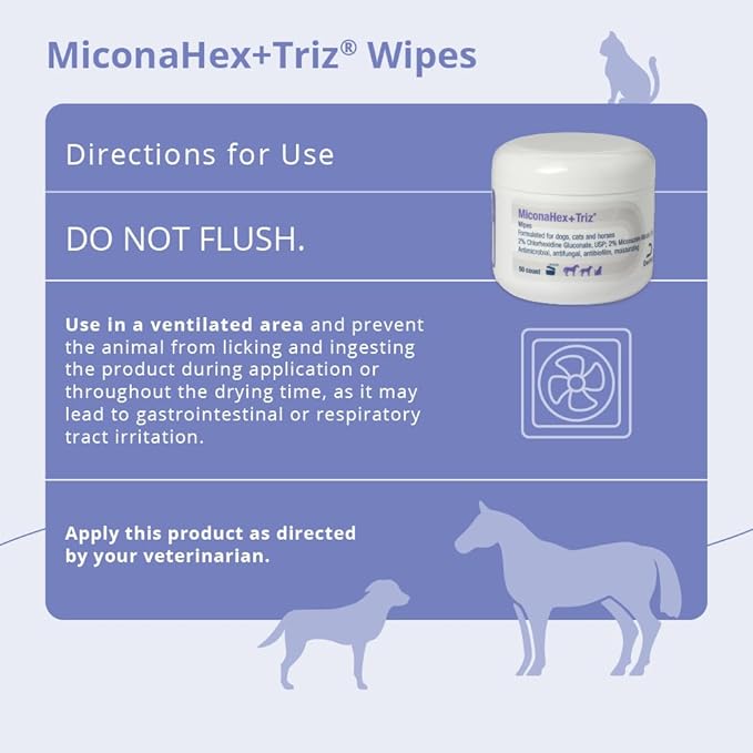MiconaHex+Triz Wipes,2.25" round for Dogs,Cats and Horses,jar,50 Count (Pack of 2)