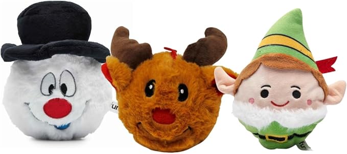 Flourish Pets 2 in 1 Multiple Layer Christmas Dog Toy with Non-Toxic Reinforced Double Stitched Soft Fabric with Squeaky Ball - Reindeer + Elf + Snowman (Christmas 3 Pack)