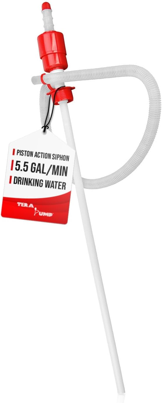 TERA PUMP Large Industrial Barrel Siphon 55-Gallon Drum Pump (BPA-Free) for Drinking Water, Gas, Diesel (5 GPM)