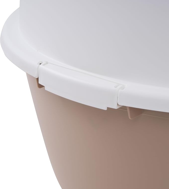 IRIS USA Extra Large Litter Box with Lid, Top Entry, Jumbo Enclosed Covered Litter Box for Large Cats, 19" L x 29" W x 15" H, Dog-Proof 4-Buckle Design, Reduced Tracking Lid, Beige/White